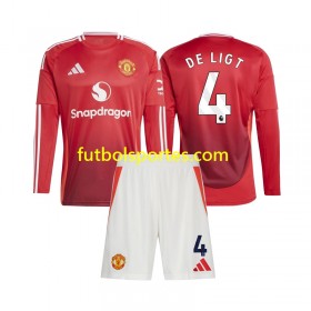 Camiseta Manchester United Matthijs de Ligt 4 Niño Primera Equipación 2024/2025 Manga Larga